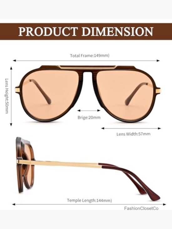 Oversized Aviator Sunglasses Retro Vintage Gold Metal Frame UV400 main image 4